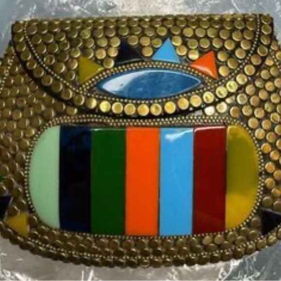 Ramla Boho Mosaic Chain Bag I Beaded Stone Crossbody |Festival Statement Purse - Picture 3 of 5